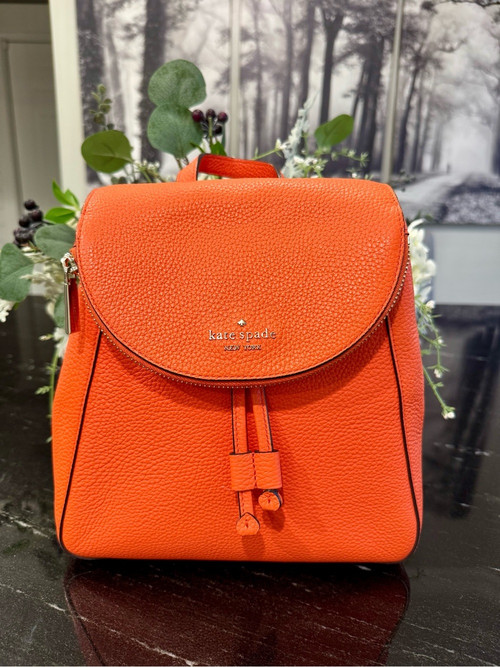 🍊♠️Kate Spade New York Orange Pebbled Leather Backpack